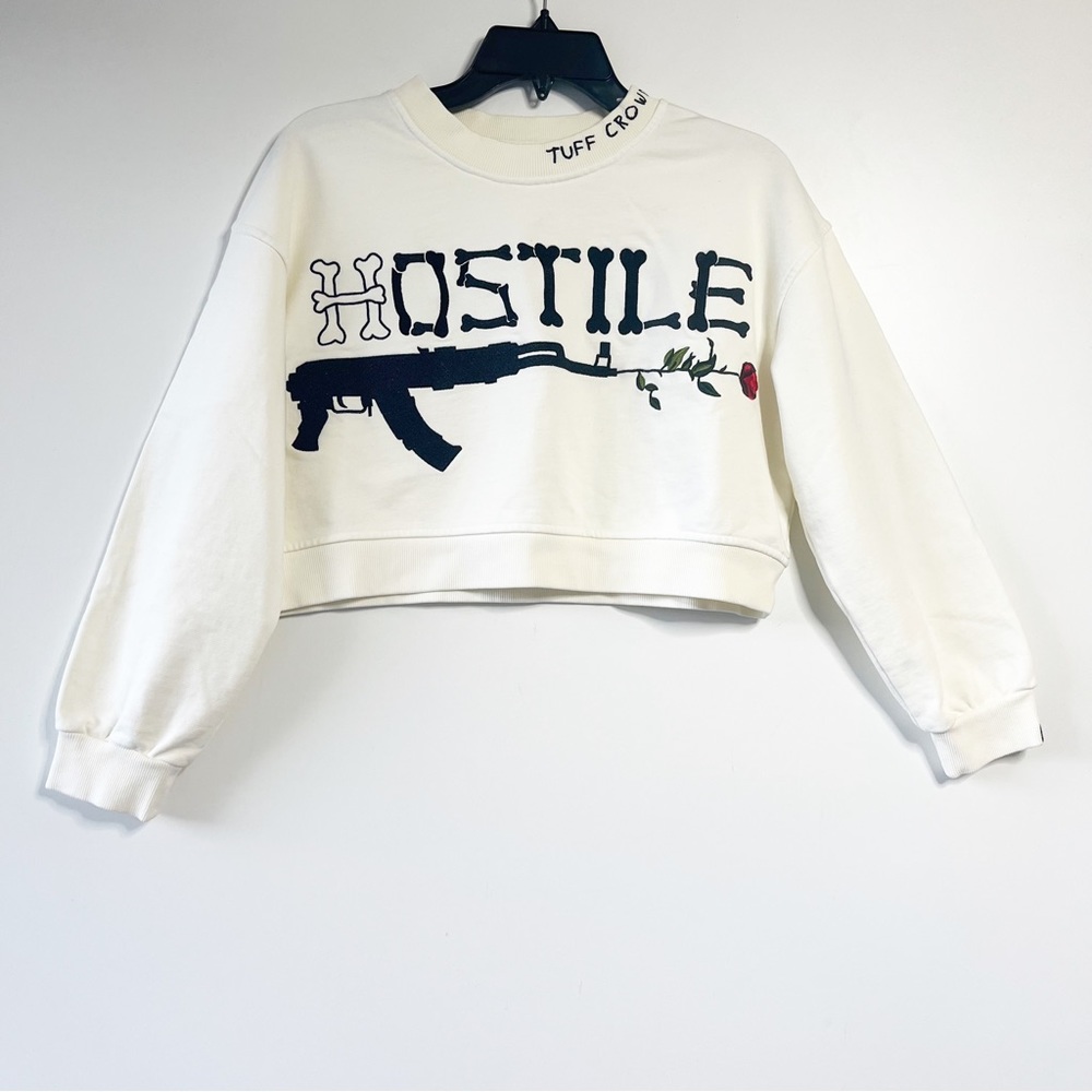 Hostile Graphic Cropped Sweatshirt - White